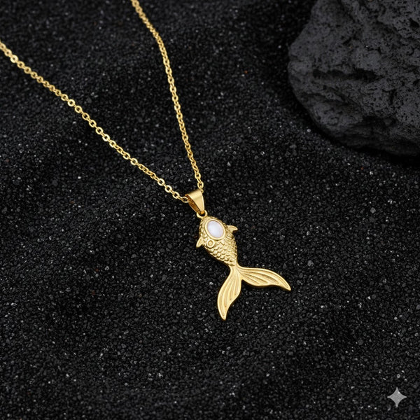 Gold Plated Fish & Mermaid Tail Pendant Necklace with Pearl Accent | Elegant Daily Wear Jewellery for Women & Girls