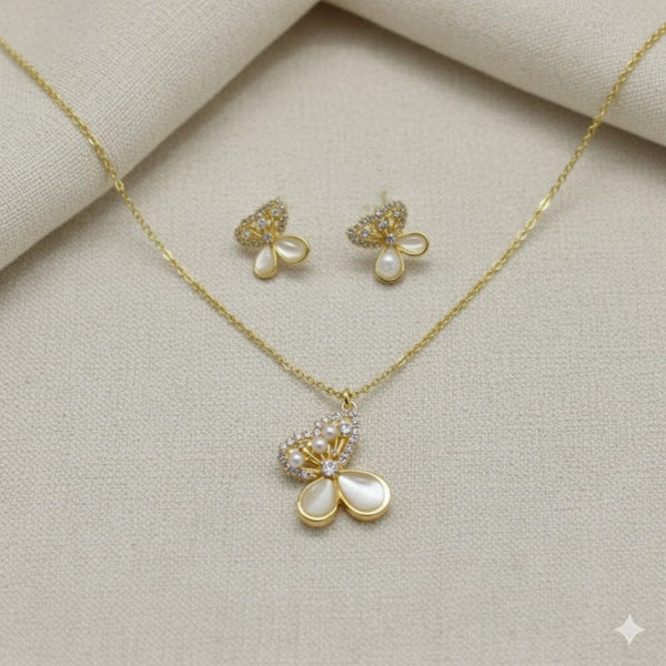 Gold Plated Butterfly Pendant Necklace & Earrings Set for Women | Stylish Daily Wear Fashion Jewellery