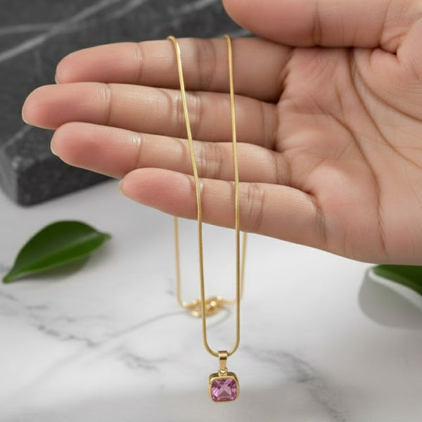Gold Plated Pink Stone Pendant Necklace for Women | Elegant Daily & Party Wear Fashion Jewellery