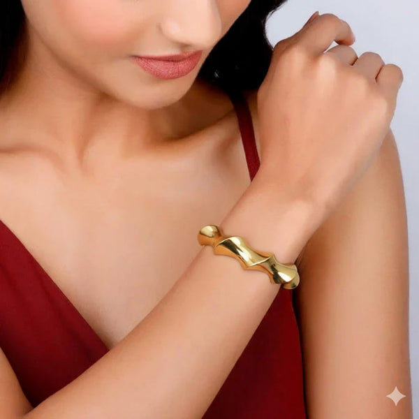 Gold Plated Sculpted Wave Bangle Bracelet for Women