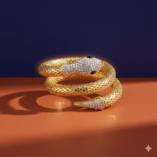Gold Plated Snake Design Adjustable Bracelet for Women | Statement Party Wear Fashion Jewellery