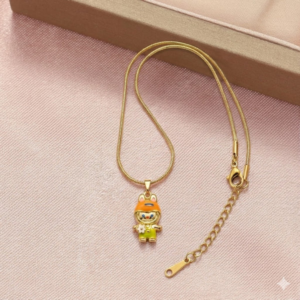 Gold Plated Labubu Inspired Cartoon Pendant Necklace for Girls & Gen-Z | Cute Daily Wear Fashion Jewellery