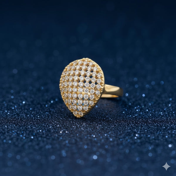 Gold Plated Teardrop Dome Ring with Crystal Stones for Women