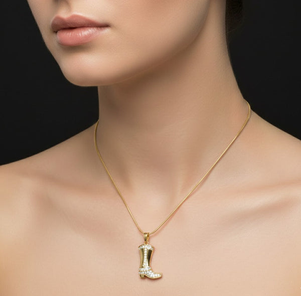 Gold Plated Cowboy Boot Pendant Necklace for Men & Women | Stylish Western Theme Fashion Jewellery