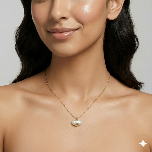 Gold Plated Pearl Drop Pendant Necklace for Women | Minimal Elegant Daily Wear Jewellery