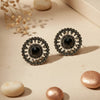 Antique Silver Black Stone Stud Earrings for Women