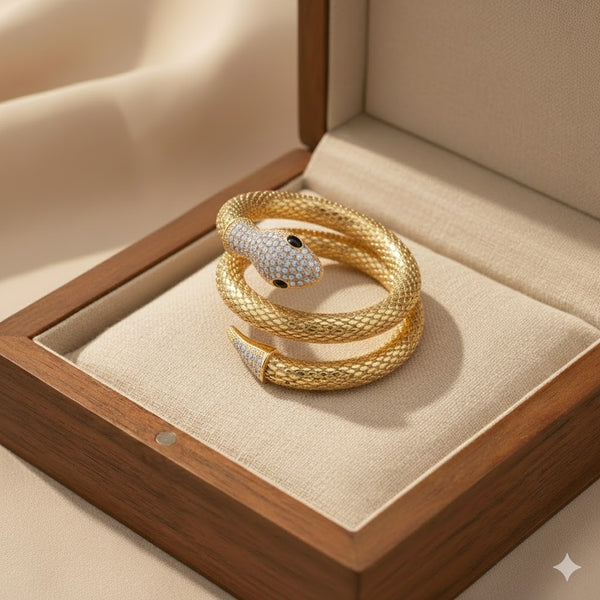 Gold Plated Snake Design Adjustable Bracelet for Women | Statement Party Wear Fashion Jewellery