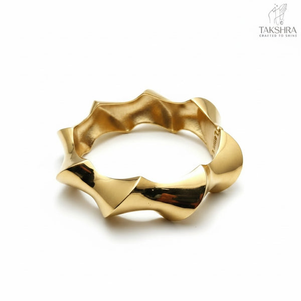 Gold Plated Sculpted Wave Bangle Bracelet for Women