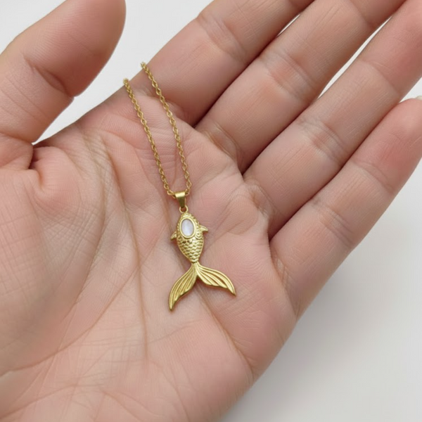 Gold Plated Fish & Mermaid Tail Pendant Necklace with Pearl Accent | Elegant Daily Wear Jewellery for Women & Girls