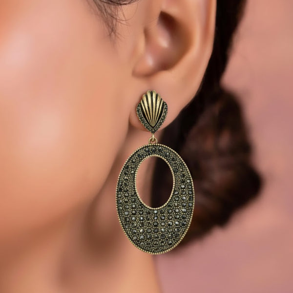 Antique Gold Textured Oval Drop Earrings for Women