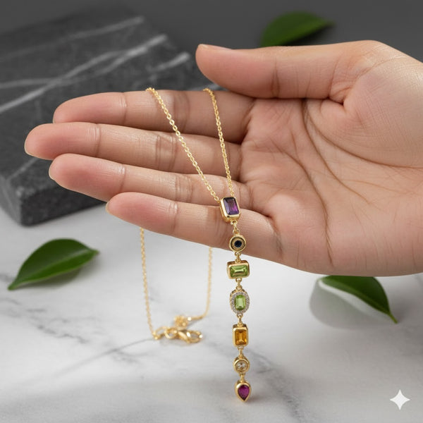 Gold Plated Multicolor Stone Pendant Necklace for Women | Elegant Daily Wear Fashion Jewellery