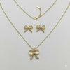 Gold Plated Bow Pendant Necklace & Earrings Set for Women | Cute Elegant Fashion Jewellery