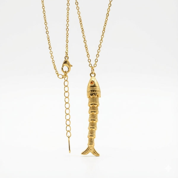 Gold Plated Fish Bone Pendant Necklace for Women | Quirky Minimal Daily Wear Fashion Jewellery