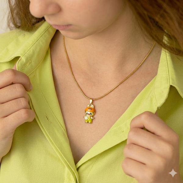 Gold Plated Labubu Inspired Cartoon Pendant Necklace for Girls & Gen-Z | Cute Daily Wear Fashion Jewellery