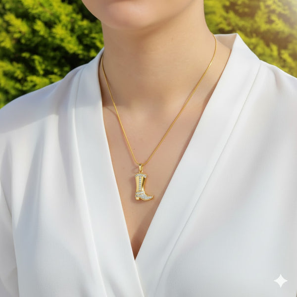 Gold Plated Cowboy Boot Pendant Necklace for Men & Women | Stylish Western Theme Fashion Jewellery