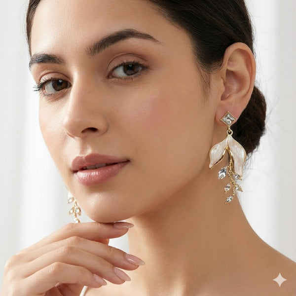 Pearl Leaf Drop Earrings for Women