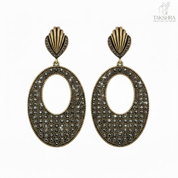 Antique Gold Textured Oval Drop Earrings for Women