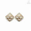 Gold Plated Square Stud Earrings with Crystal Border for Women