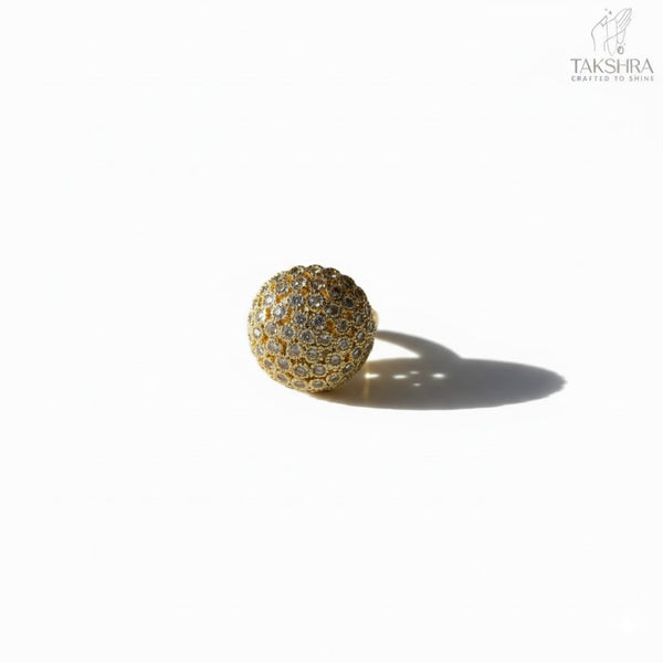 Gold Plated Glitter Dome Ring with Micro Crystal Stones for Women