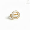 Gold Plated Open Halo Ring with Baguette CZ Stones for Women