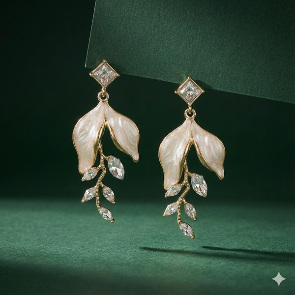 Pearl Leaf Drop Earrings for Women