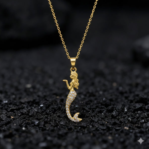 Gold Plated Mermaid Pendant Necklace for Women & Girls | Ocean Fantasy Inspired Fashion Jewellery
