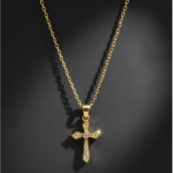 Gold Plated Crystal Cross Pendant Necklace for Women | Elegant Daily Wear Fashion Jewellery