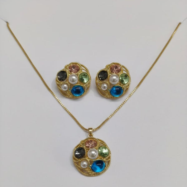 Gold Plated Multicolor Stone Pendant Necklace Set for Women | Elegant Party Wear Fashion Jewellery