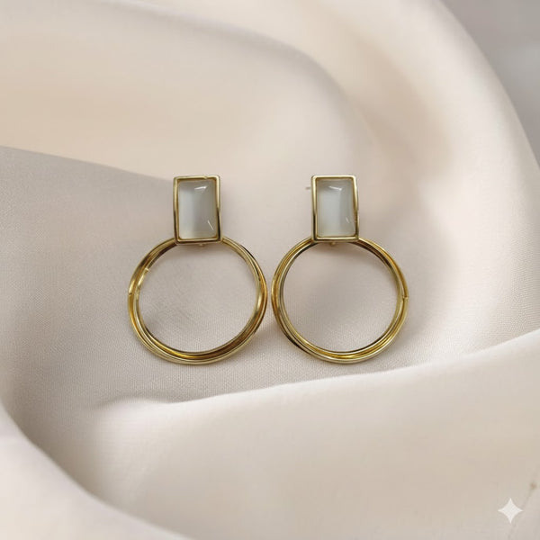 Gold Plated Minimalist Pearl Finish Hoop Earrings for Women | Modern Daily & Party Wear Fashion Jewellery