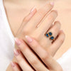 Gold Plated Triple Teardrop Ring with Blue Stones for Women