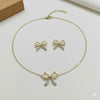 Gold Plated Bow Pendant Necklace & Earrings Set for Women | Cute Elegant Fashion Jewellery