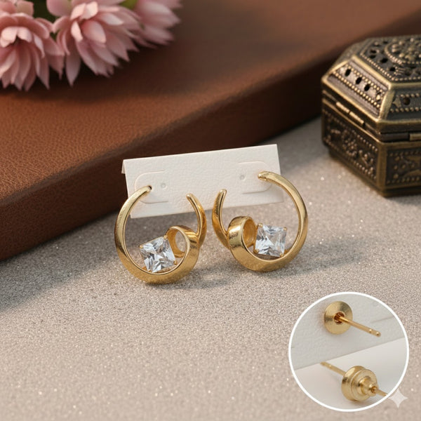 Gold Plated Spiral Hoop Stud Earrings with Crystal Stones for Women