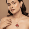 Gold Plated Red Enamel Swirl Pendant Necklace Set for Women | Elegant Party Wear Fashion Jewellery