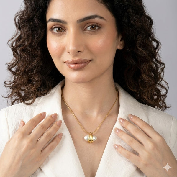 Gold Plated Pearl Drop Pendant Necklace for Women | Minimalist Elegant Daily Wear Jewellery