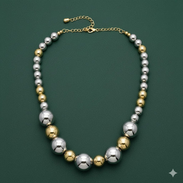 Dual-Tone Metallic Beaded Statement Necklace for Women