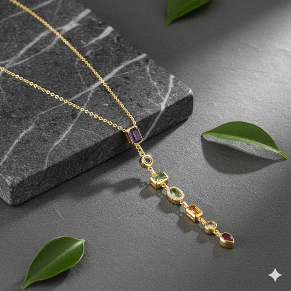 Gold Plated Multicolor Stone Pendant Necklace for Women | Elegant Daily Wear Fashion Jewellery
