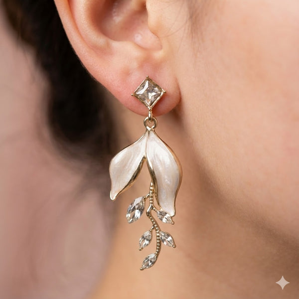 Pearl Leaf Drop Earrings for Women