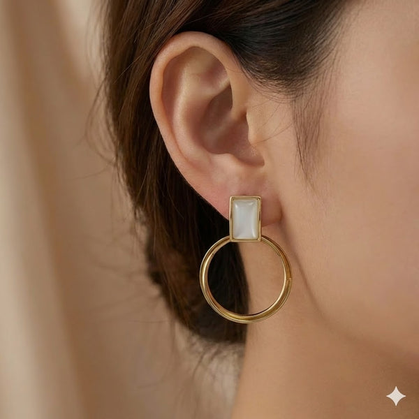 Gold Plated Minimalist Pearl Finish Hoop Earrings for Women | Modern Daily & Party Wear Fashion Jewellery