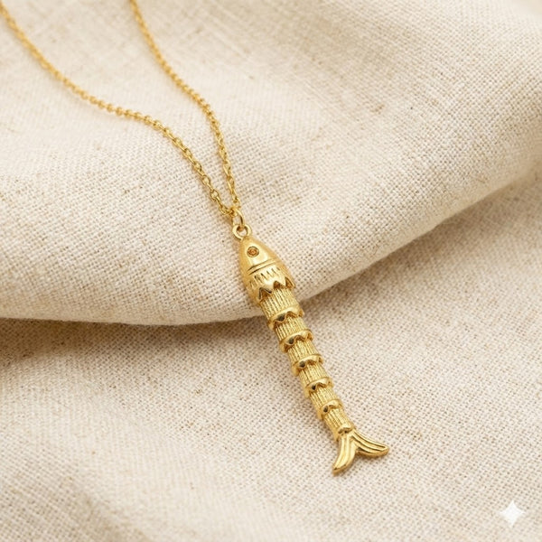 Gold Plated Fish Bone Pendant Necklace for Women | Quirky Minimal Daily Wear Fashion Jewellery