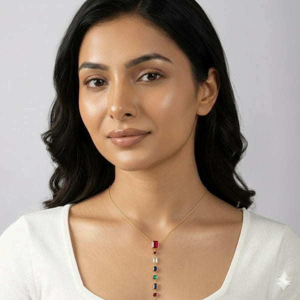 Gold Plated Multicolor Stone Drop Pendant Necklace for Women | Elegant Party &amp; Daily Wear Fashion Jewellery