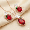 Rose Gold Plated Red Stone Floral Pendant & Earrings Set for Women