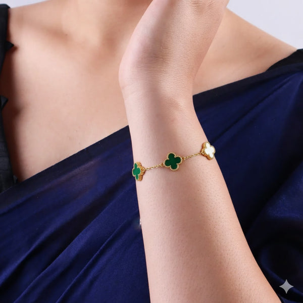 Gold Plated Multicolor Clover Charm Bracelet for Women