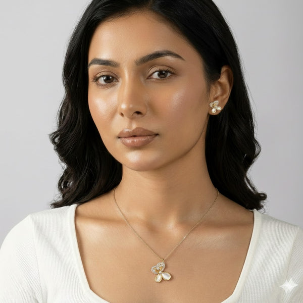 Gold Plated Butterfly Pendant Necklace & Earrings Set for Women | Stylish Daily Wear Fashion Jewellery