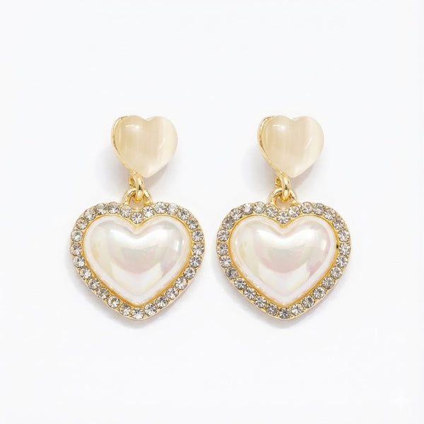 Gold Plated Pearl Heart Drop Earrings for Women | Elegant Daily and Party Wear Fashion Jewellery