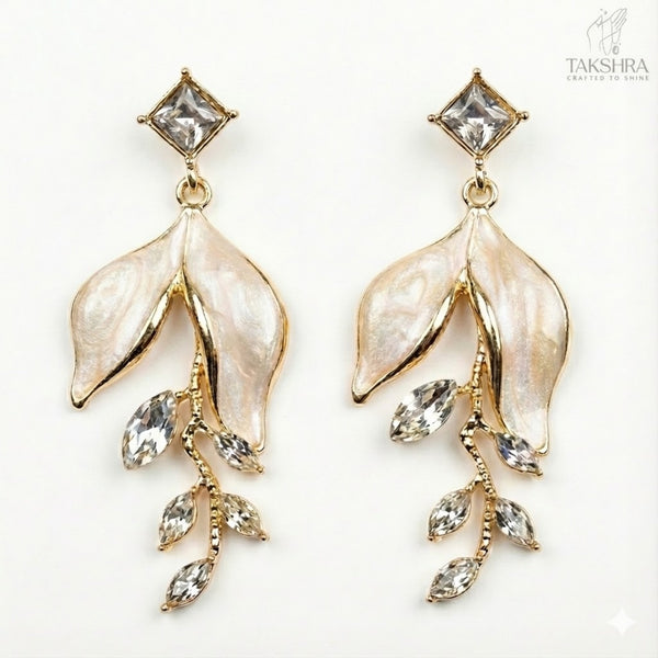 Pearl Leaf Drop Earrings for Women