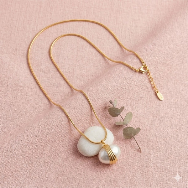 Gold Plated Pearl Drop Pendant Necklace for Women | Minimalist Elegant Daily Wear Jewellery