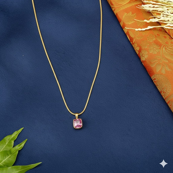 Gold Plated Pink Stone Pendant Necklace for Women | Elegant Daily & Party Wear Fashion Jewellery