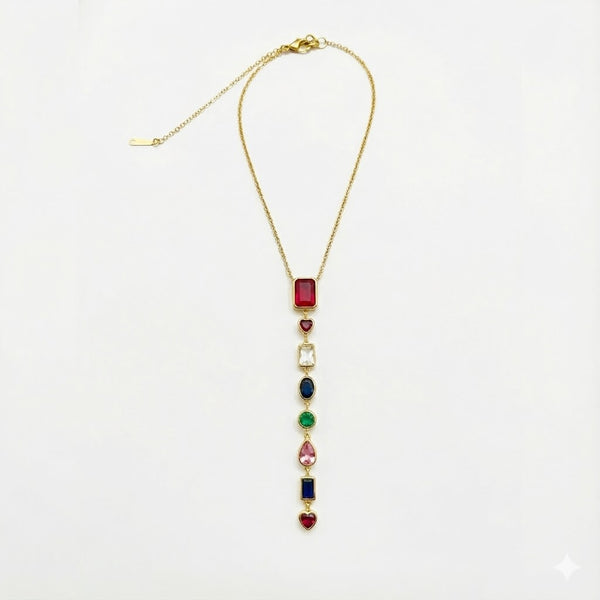 Gold Plated Multicolor Stone Drop Pendant Necklace for Women | Elegant Party &amp; Daily Wear Fashion Jewellery