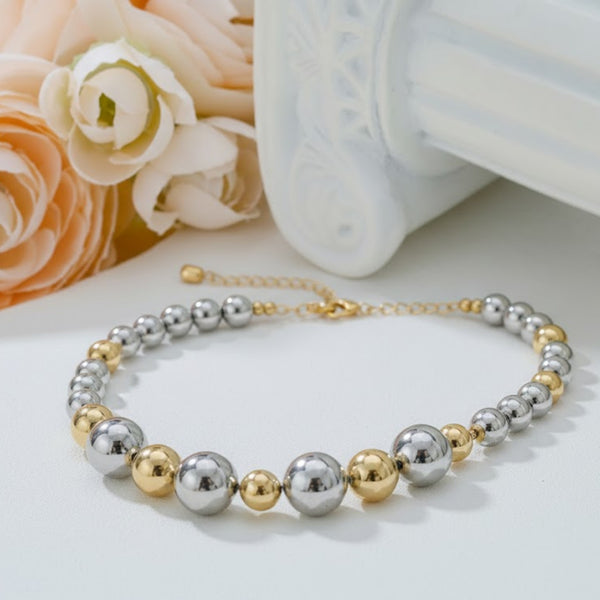 Dual-Tone Metallic Beaded Statement Necklace for Women