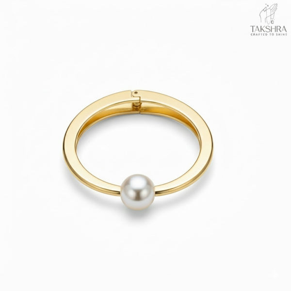 Gold Plated Minimal Pearl Bangle Bracelet for Women